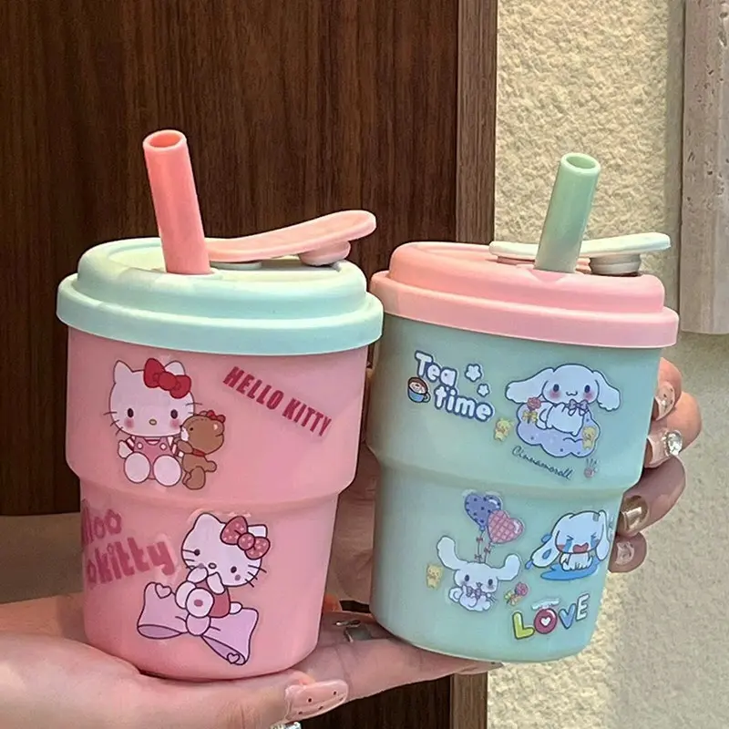 Picture of 420ML Cute Sanrio Hello Kitty Straw Cup Large Capacity Plastic Coffee Cup Cartoon Sanrio Water Bottle Birthday Gift For Friends