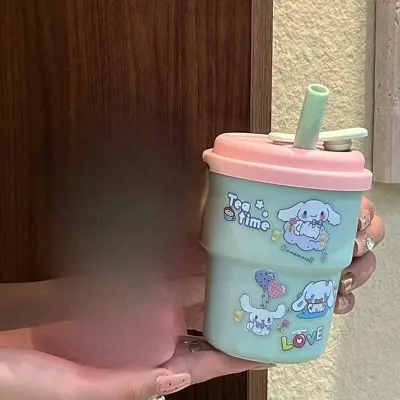 Picture of 420ML Cute Sanrio Hello Kitty Straw Cup Large Capacity Plastic Coffee Cup Cartoon Sanrio Water Bottle Birthday Gift For Friends