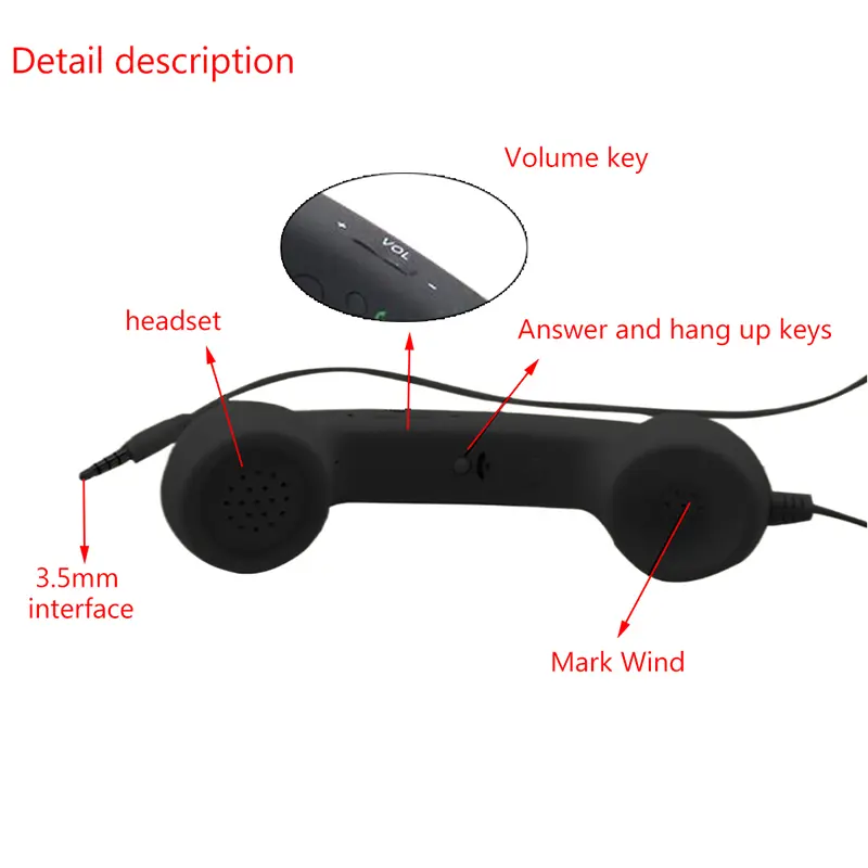 Picture of New Fashion 3.5mm Mic Retro Telephone Cell Phone Handset Receiver For iPhone Fancy Gift Mobile Phone Receive