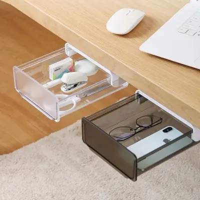Picture of Invisible Storage Table Shelf Storage Box New Pull Out Storage Box Hanging Under Desk Drawer Large Capacity Undertable Drawer