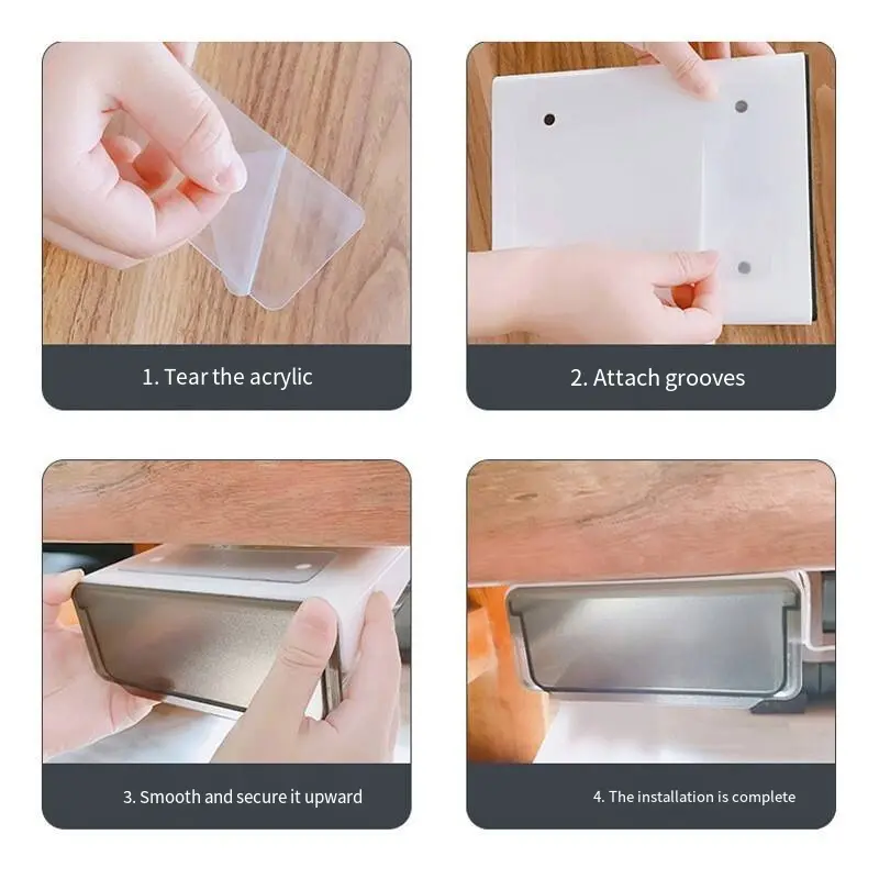 Picture of Invisible Storage Table Shelf Storage Box New Pull Out Storage Box Hanging Under Desk Drawer Large Capacity Undertable Drawer