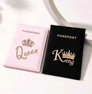 Picture of Crown Print PU Passport Cover Case Couple Passport Holder Flight Ticket Clip ID Holder Credit Card Holder Travel Accessories