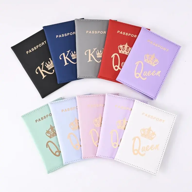 Picture of Crown Print PU Passport Cover Case Couple Passport Holder Flight Ticket Clip ID Holder Credit Card Holder Travel Accessories