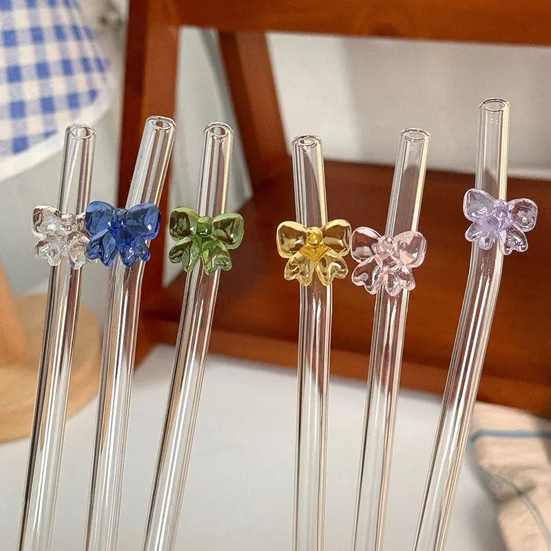 Picture of 1PCS Reusable Drinking Straws 8mm Glass Straw Cute Butterfly Heat-Resistant Straw Multicolor