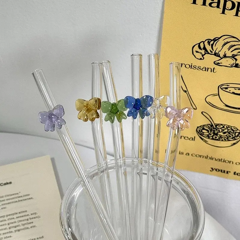 Picture of 1PCS Reusable Drinking Straws 8mm Glass Straw Cute Butterfly Heat-Resistant Straw Multicolor