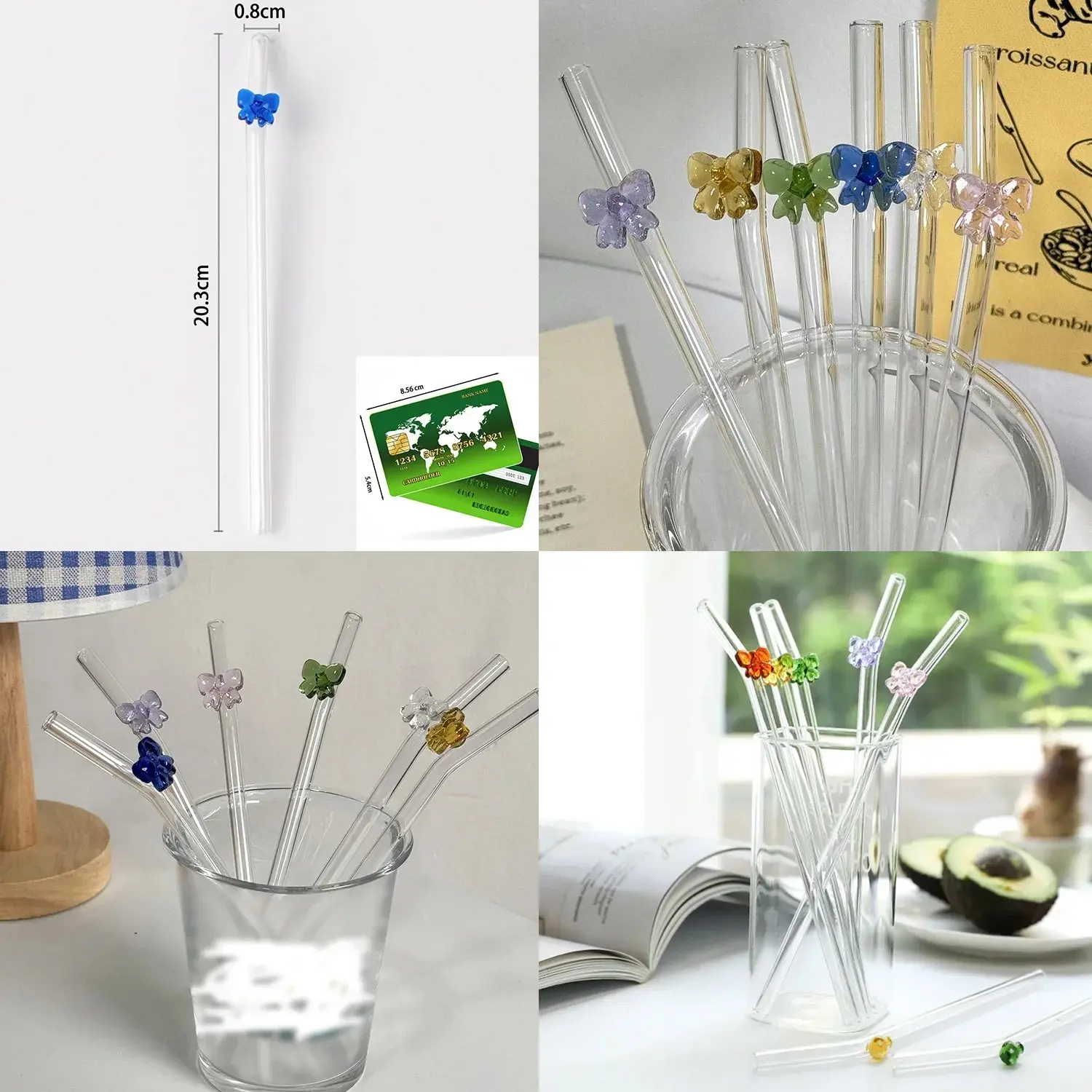 Picture of 1PCS Reusable Drinking Straws 8mm Glass Straw Cute Butterfly Heat-Resistant Straw Multicolor
