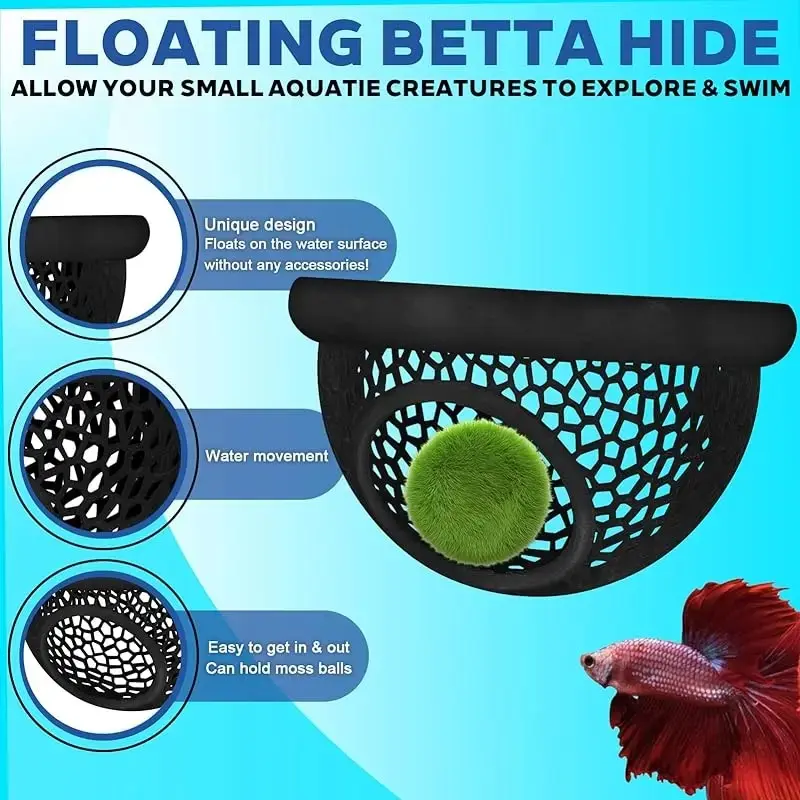 Picture of New Small Aquatic Pet Lounge Aquarium Accessories Floating Hole Fish Shrimp Hiding Place 3 In 1 Hammock Feeding Ring Beta
