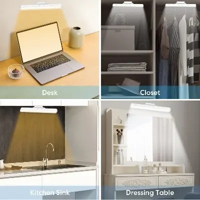 Picture of LED Desk Lamp Magnetic Hanging Night Light USB Rechargeable Table Lamp 3 Colors Reading Light For Cabinet Closet Wardrobe
