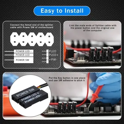 Picture of Computer Desktop Switch Colorful LED PC Motherboard External Start Power On/Off Button Extension Cable For Home Office Bar