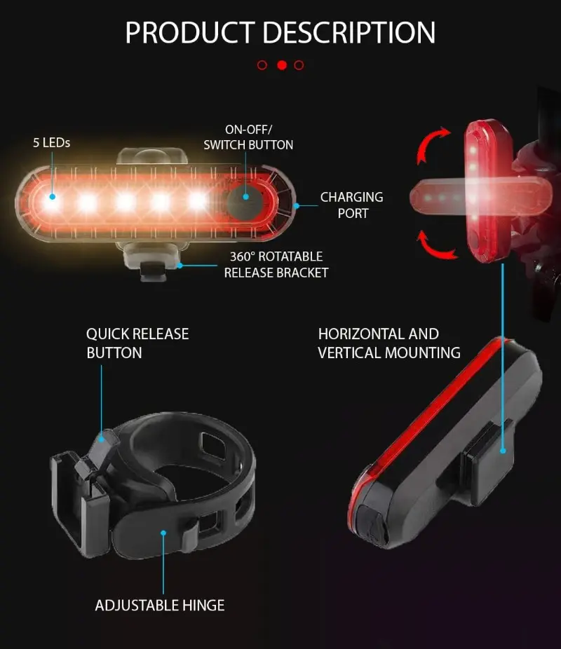Picture of Rear Bike Tail Light USB Rechargeable Ultra Bright Taillights Fit On Bicycle Easy to Install for Cycling Safety Bicycle Light
