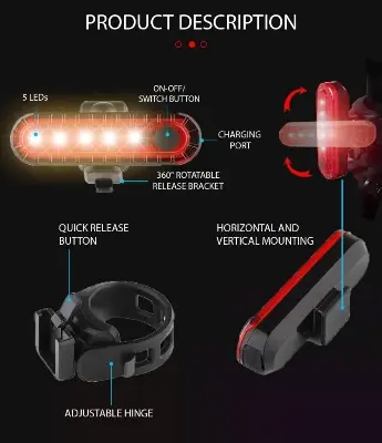 Picture of Rear Bike Tail Light USB Rechargeable Ultra Bright Taillights Fit On Bicycle Easy to Install for Cycling Safety Bicycle Light