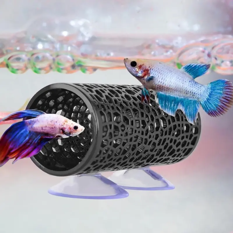 Picture of 1 Pc Betta Fish Tunnel Toy Hollow Sleeping Tube with Suction Cup Betta Hammock Hidden Resting Tube for Fish Tank Decorations Black
