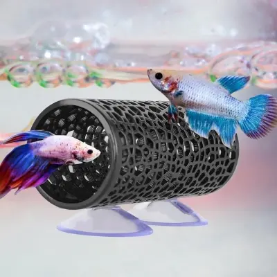 Picture of 1 Pc Betta Fish Tunnel Toy Hollow Sleeping Tube with Suction Cup Betta Hammock Hidden Resting Tube for Fish Tank Decorations Black