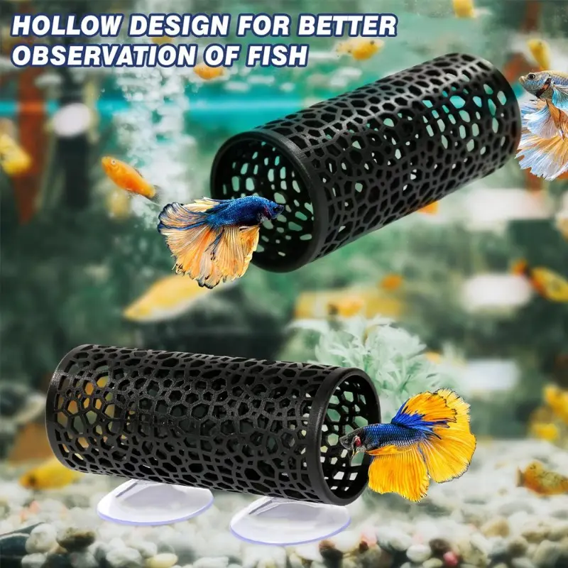 Picture of 1 Pc Betta Fish Tunnel Toy Hollow Sleeping Tube with Suction Cup Betta Hammock Hidden Resting Tube for Fish Tank Decorations Black