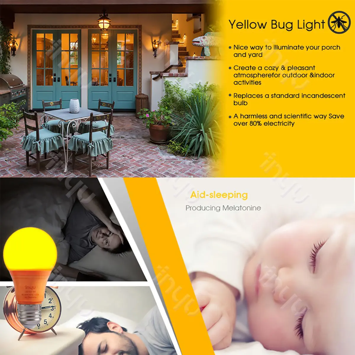 Picture of Led Yellow Bug Light Bulbs Bulb 9w E27 Spectral Mosquito Repellent Physical Lamps Zapper Globe 220v Flies Fly Trap Anti Electric