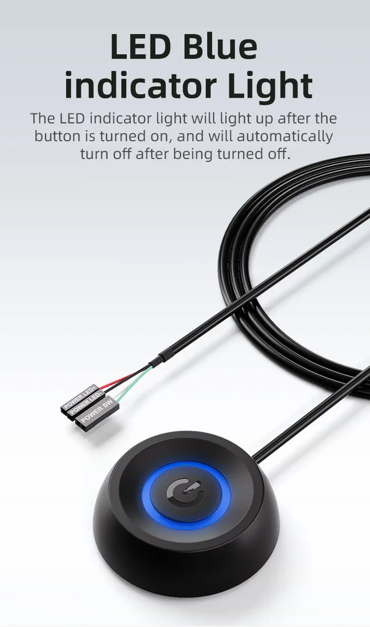 Picture of External Desktop Switch LED Lights PC Motherboard Computer Startup Extension Cable Power On/Off Button for Home Office