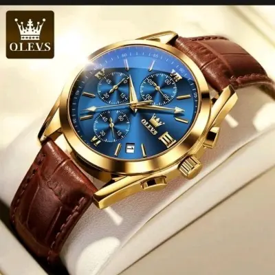 Picture of OLEVS Leather Quartz Fashion Watch For Men - Gold