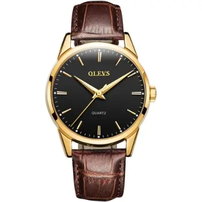 Picture of Olevs 5661 Quartz Fasionable Leather Watch For Men Top Luxury - Gold