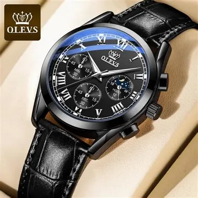 Picture of OLEVS Watch Men Quartz Relo Waterproof Genuine Leather Business Luminous - Black