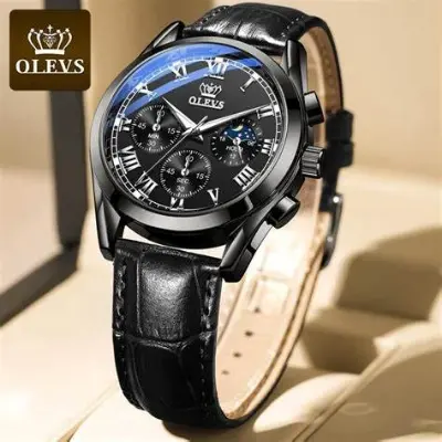 Picture of OLEVS Watch Men Quartz Relo Waterproof Genuine Leather Business Luminous - Black