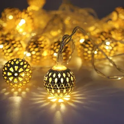 Picture of Fairy lights - Golden Metal Ball, Metal Ball String Light - 20pcs Party Wedding Decoration - Room Decoration Light - Room Decoration Light