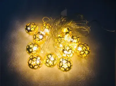 Picture of Fairy lights - Golden Metal Ball, Metal Ball String Light - 20pcs Party Wedding Decoration - Room Decoration Light - Room Decoration Light