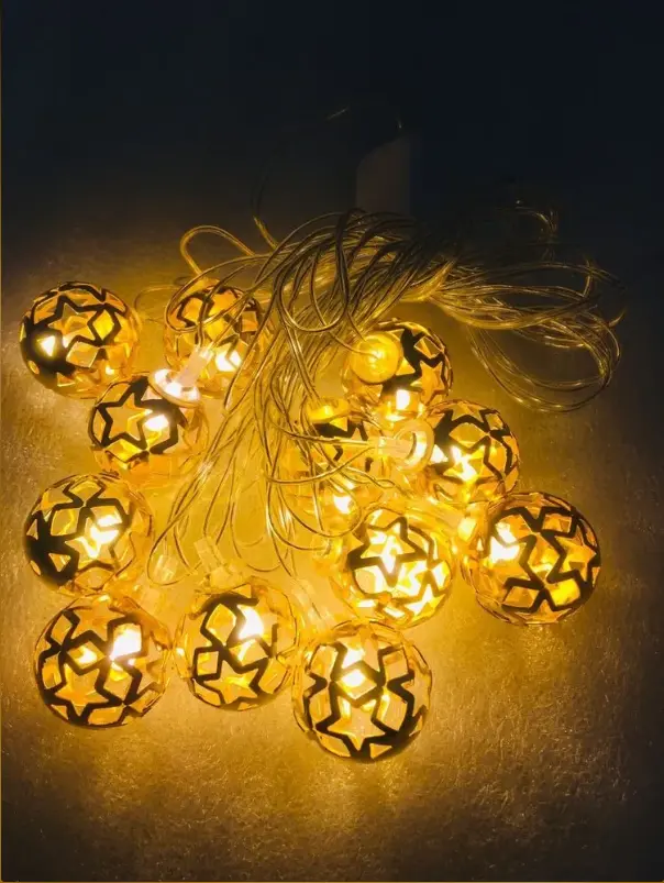 Picture of Fairy lights - Golden Metal Ball, Metal Ball String Light - 20pcs Party Wedding Decoration - Room Decoration Light - Room Decoration Light