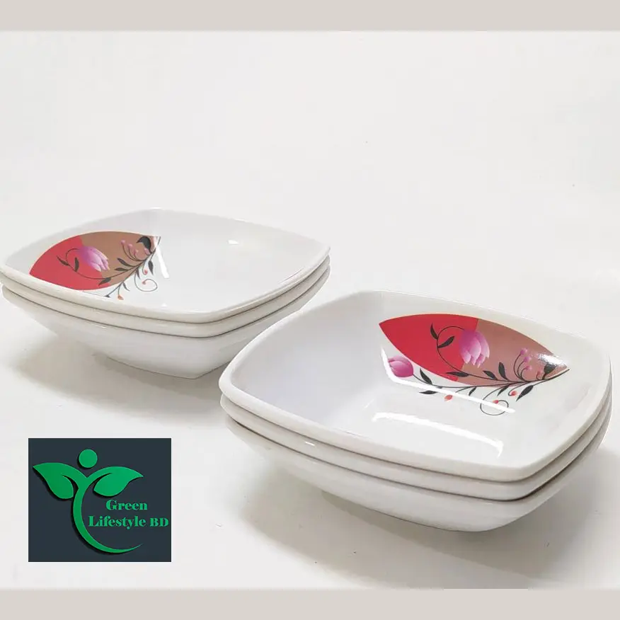 Picture of 6 Piece Melamine Bowl/Bati 5 Inch Square - Serve Your Favorite Dishes In Style With This Set Of Six 5-Inch Square Melamine Bowls | Batis - Featuring Multi-Design Prints - White