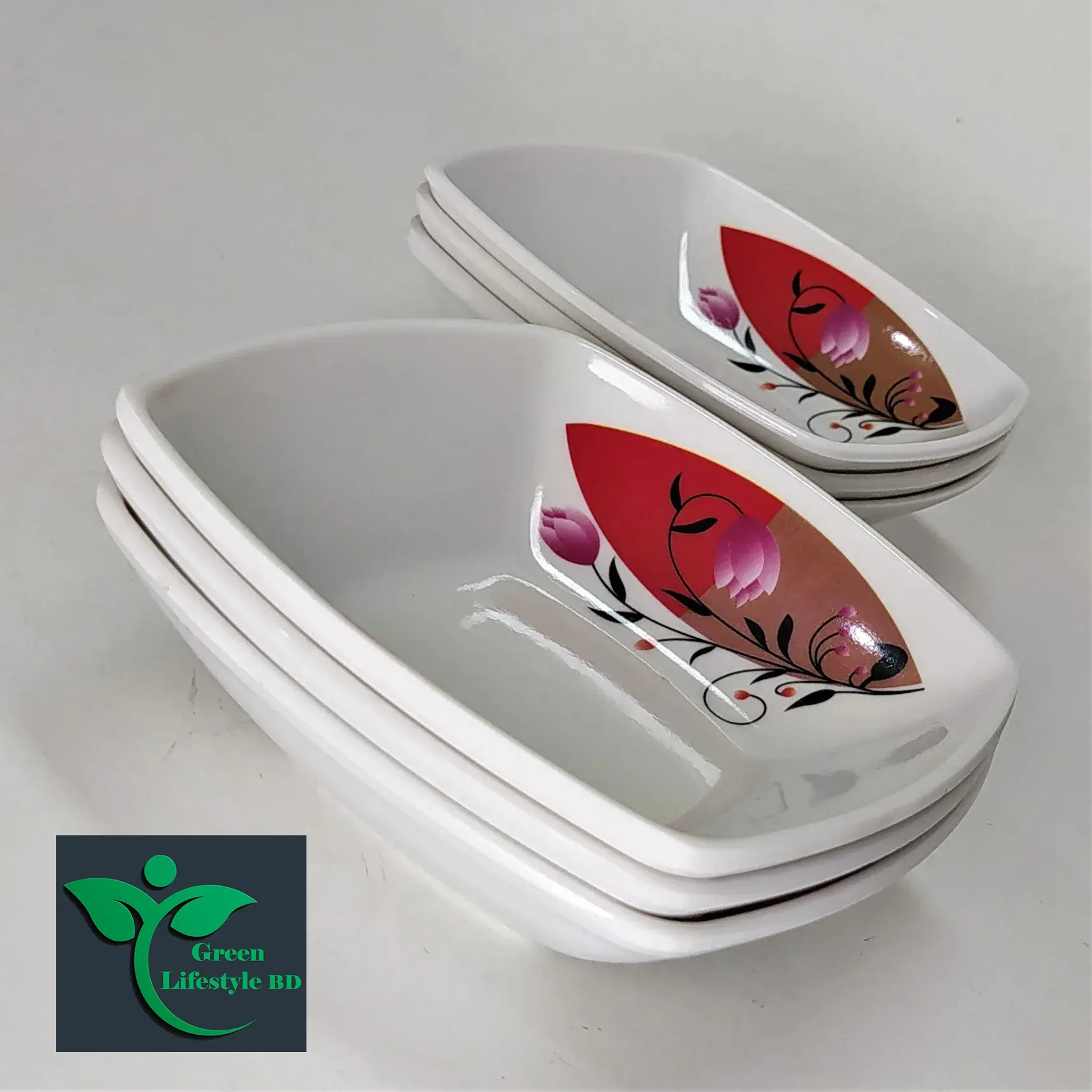 Picture of 6 Piece Melamine Bowl/Bati 5 Inch Square - Serve Your Favorite Dishes In Style With This Set Of Six 5-Inch Square Melamine Bowls | Batis - Featuring Multi-Design Prints - White