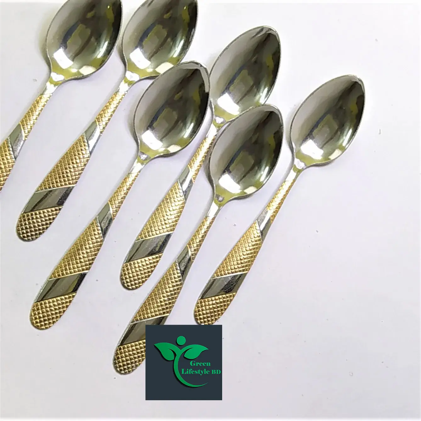 Picture of 6 pieces Stainless steel Tea Spoon Set- Multi-Design 6-Inch For Kitchen and Dining - Silver