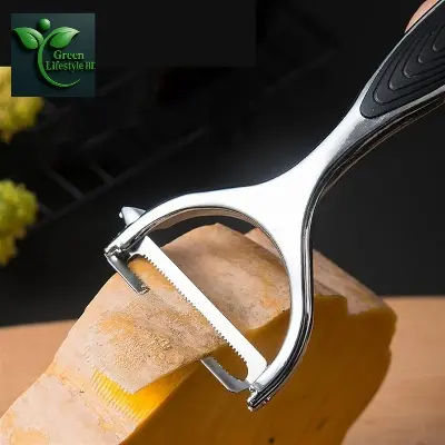 Picture of Multi-Function Stainless Steel Kitchen Peeler & Cutter – 6 Inch Long with Anti-Slip Rubber Grip - Silver