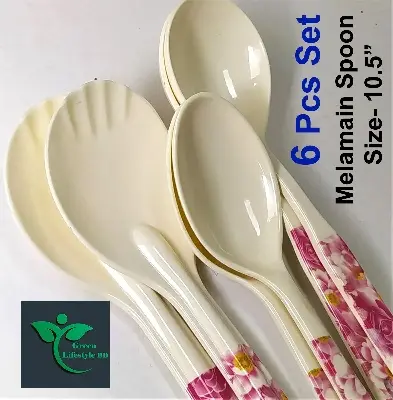 Picture of 6 Pieces High Quality Melamine Spoon Set (Size-10.5inch) for kitchen and dining. - Off White