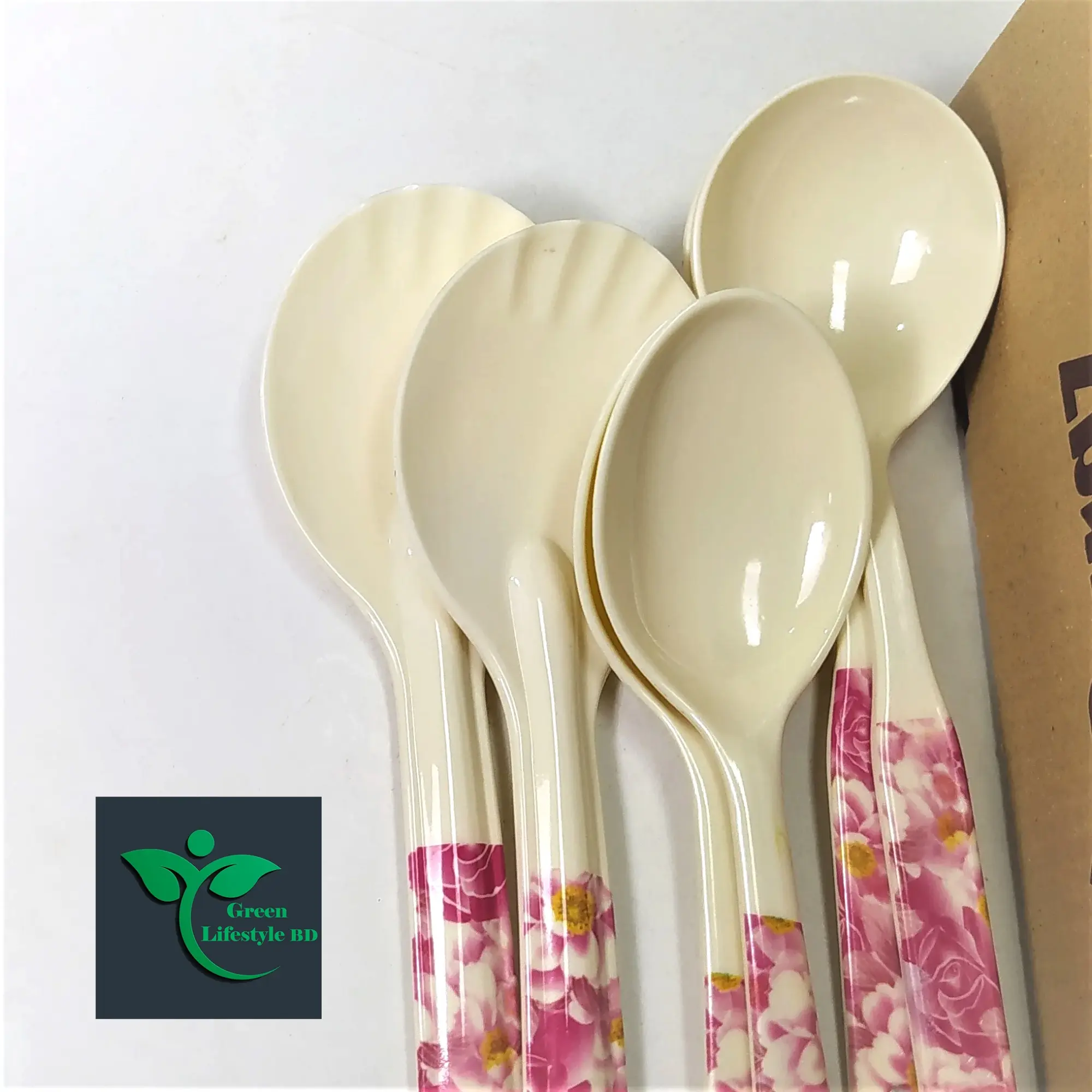 Picture of 6 Pieces High Quality Melamine Spoon Set (Size-10.5inch) for kitchen and dining. - Off White