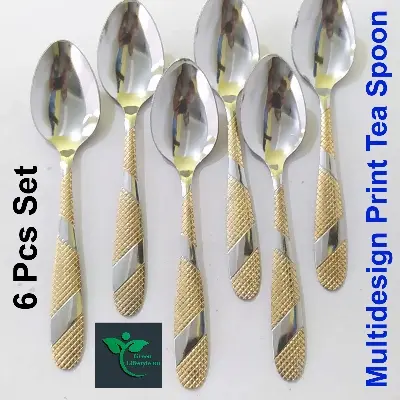Picture of 6 piece Stainless steel spoon for kitchen and dining  (Size 6 inch) multi design Spoon. - Silver