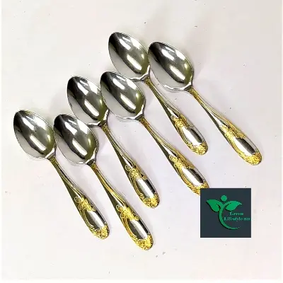 Picture of 6 piece Stainless steel spoon for kitchen and dining  (Size 6 inch) multi design Spoon. - Silver