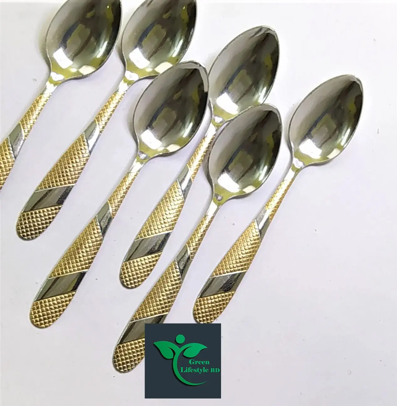 Picture of 6 piece Stainless steel spoon for kitchen and dining  (Size 6 inch) multi design Spoon. - Silver