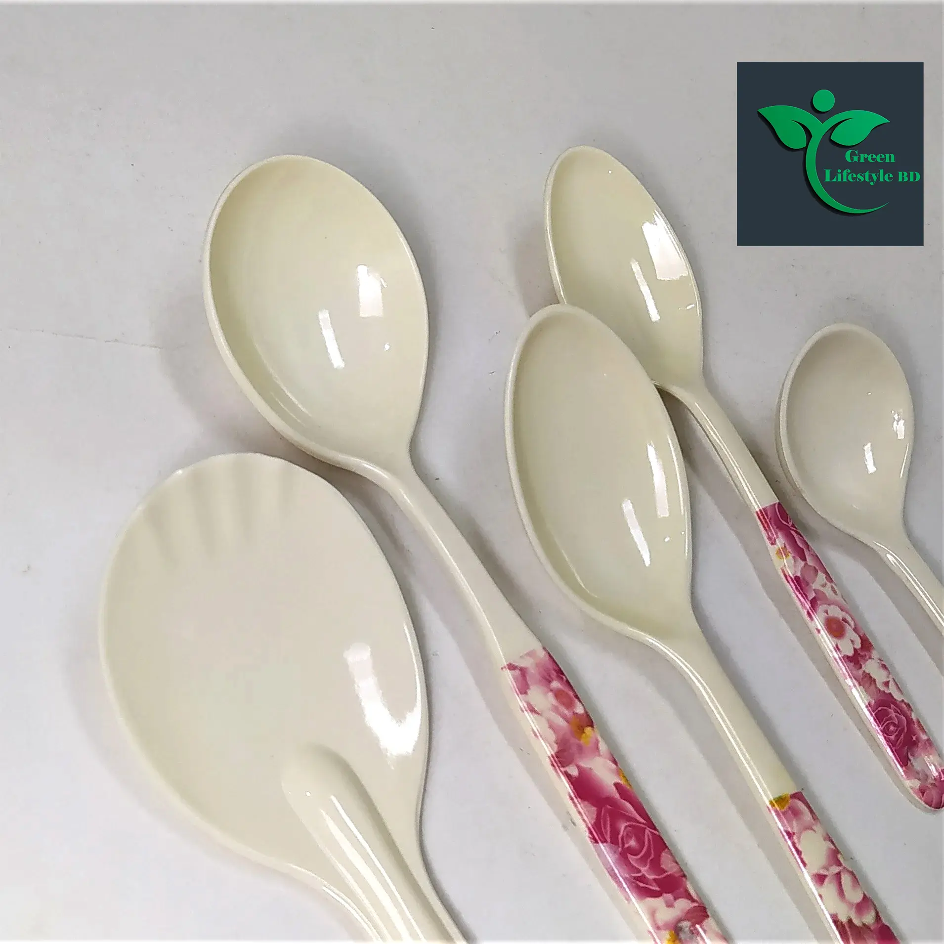 Picture of 6 Pieces Melamine Spoon Set (Size-10.5inch) for kitchen and dining. - Off White