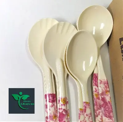 Picture of 6 Pieces Melamine Spoon Set (Size-10.5inch) for kitchen and dining. - Off White