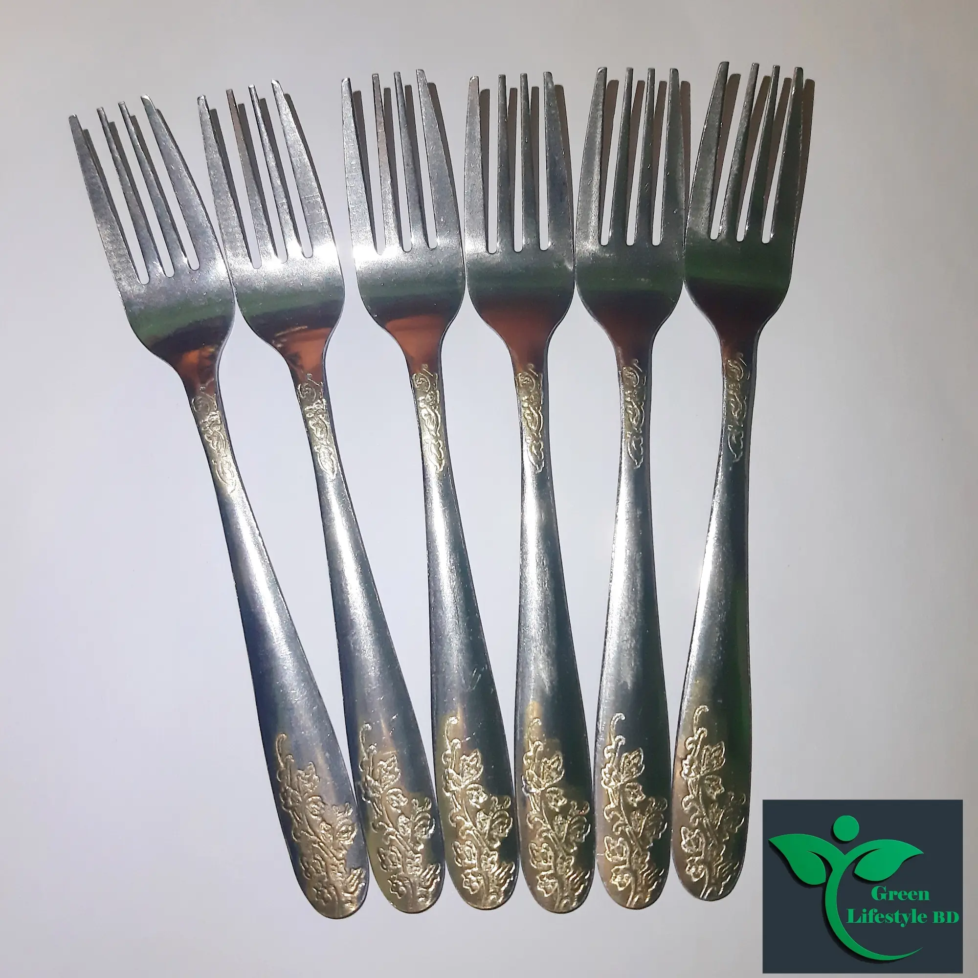 Picture of 6 pieces (6-inch) Stainless Steel fork Spoon Set - Multi Design print. - Silver