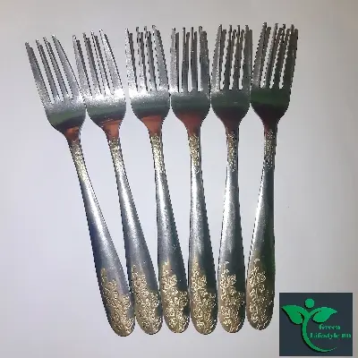 Picture of 6 pieces (6-inch) Stainless Steel fork Spoon Set - Multi Design print. - Silver