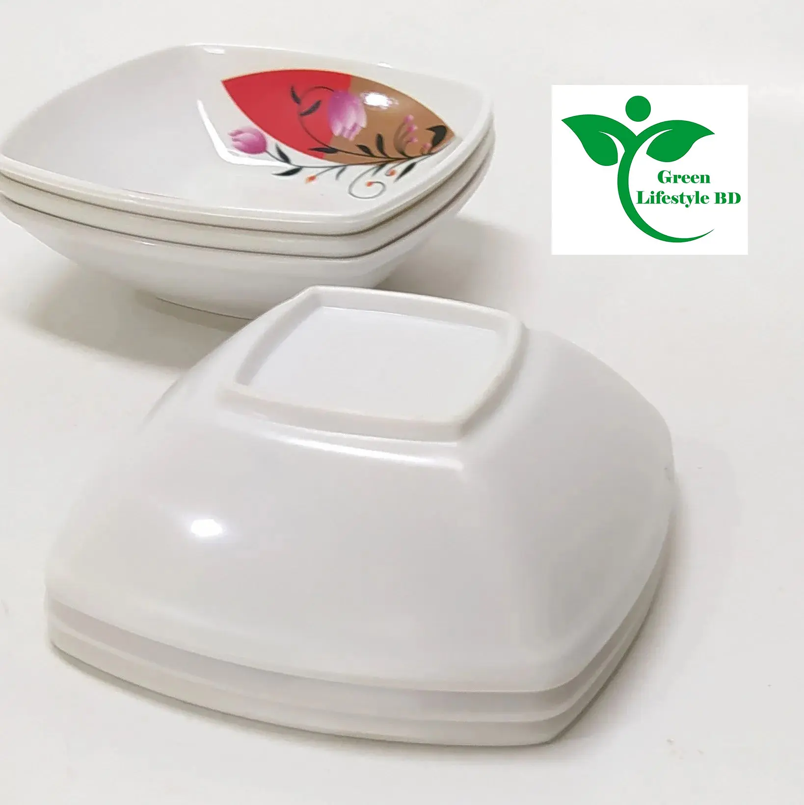 Picture of Melamine 6 Piece Bowl/bati 5 inch square melamine bowl Multi design print. - White