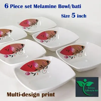 Picture of Melamine 6 Piece Bowl/bati 5 inch square melamine bowl Multi design print. - White