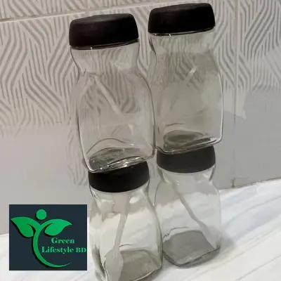 Picture of 500gm super clean Glass Jar/Kacher jar 04 Pieces Set for Kitchen & Dining. Glassware Food container. - Clear 4 pcs