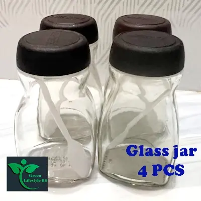 Picture of 500gm super clean Glass Jar/Kacher jar 04 Pieces Set for Kitchen & Dining. Glassware Food container. - Clear 4 pcs