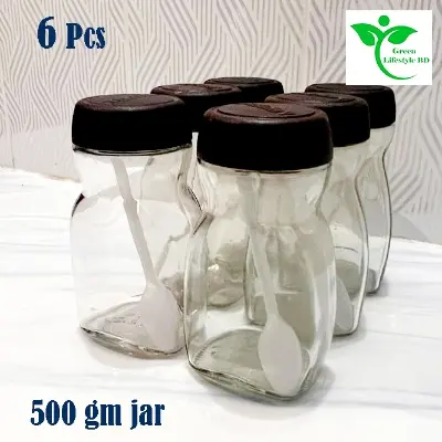 Picture of 500gm super clean Glass Jar/Kacher jar 06 Pieces Set for Kitchen & Dining. Glassware Food container. - Clear 6pcs