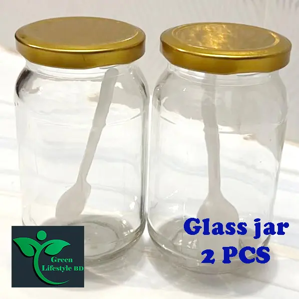 Picture of Clear Glass Jar/kacher jar 500gm 02 Pieces Set for Kitchen & Dining/Glassware food jar/Food container Set/kitchen glass jar. - Clear