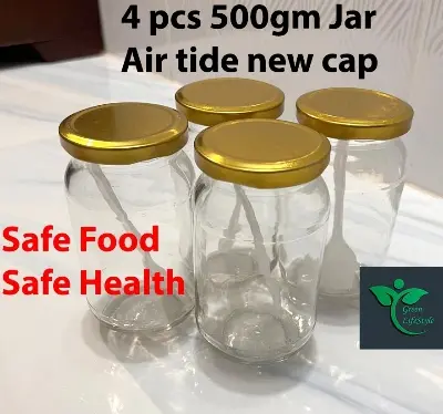 Picture of Glass Jar/Kacher jar 500gm 04 Pieces Set for Kitchen & Dining. Glassware Food container. - Clear