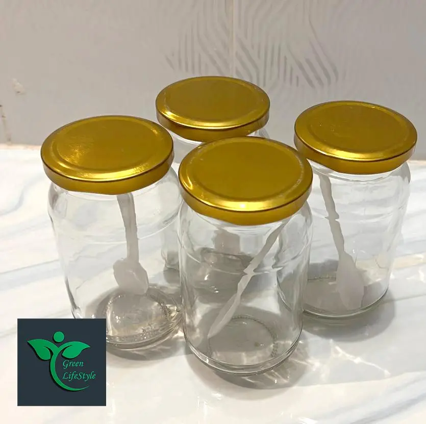 Picture of Glass Jar/Kacher jar 500gm 04 Pieces Set for Kitchen & Dining. Glassware Food container. - Clear
