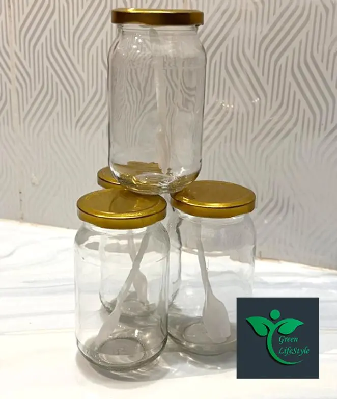 Picture of Glass Jar/Kacher jar 500gm 04 Pieces Set for Kitchen & Dining. Glassware Food container. - Clear