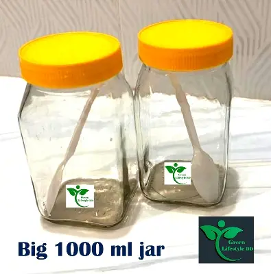 Picture of Big Size 1000 ml Glass Jar 02 Pes  Set for Kitchen and dining, Glassware food jar, Food container Set, kitchen glass jar. - Clear 2pcs